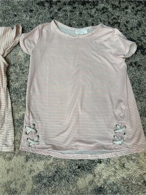 Girls' Pink Striped Lace-Up Hem Short Sleeve Top